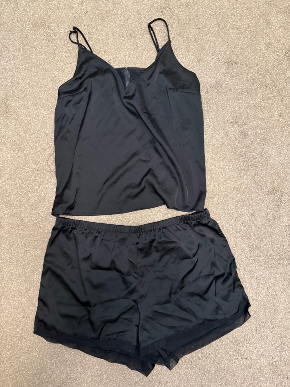 stars above Black Satin Cami and Short Sleep Set